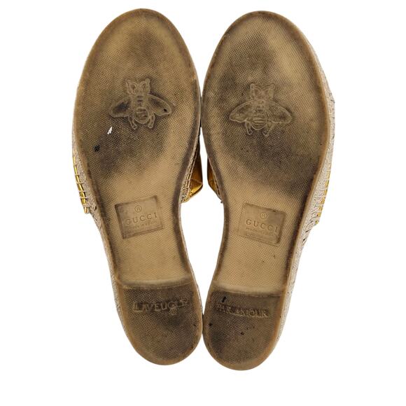Gucci GG Quilted Leather Espadrille Flat Slide Sandal Size 41 US 11 Gold Leather - Picture 11 of 11